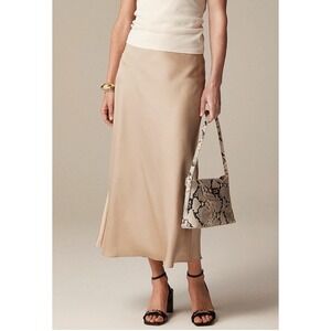J.Crew Gwyneth Satin Slip Skirt Camel‎ Bias Cut Midi Minimalist Chic, Size 2XL
